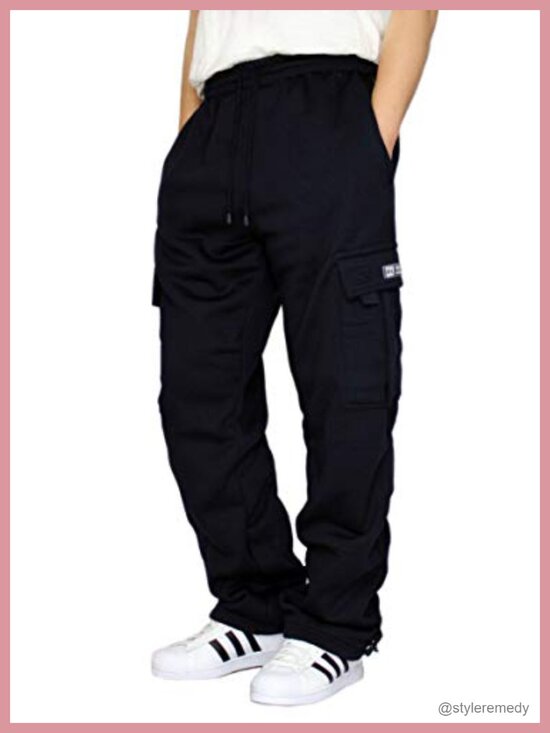 Other - Men's Heavyweight Fleece Cargo Sweatpants Drawstring Cuffed Activewear